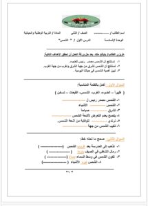 درس الشمس - ورقة عمل 1